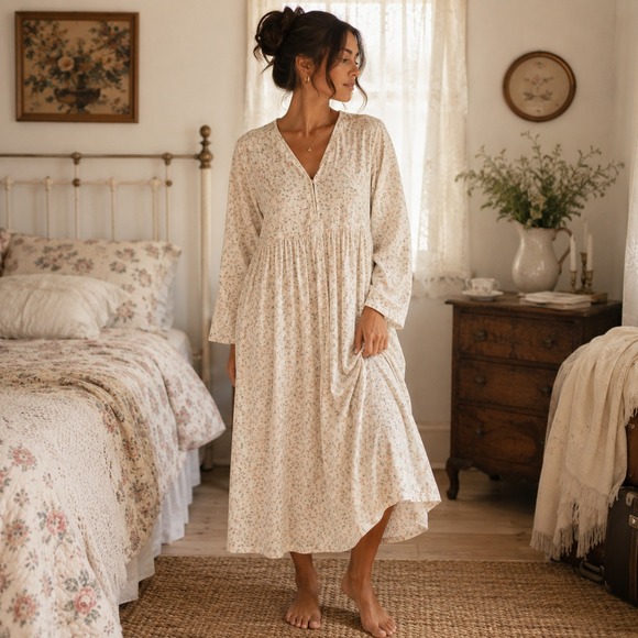 Victoria's Secret Other - VTG Victorias Secret Country Floral Flannel Cotton Nightgown Long Sleep Dress S
